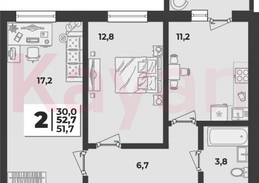 Продажа 2-комн. квартиры, 51.7 кв.м фото 0