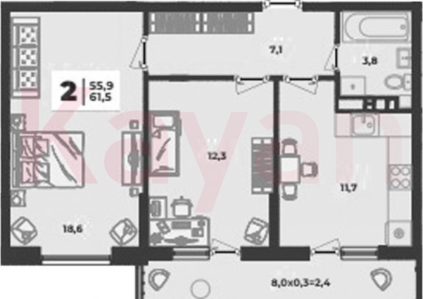 Продажа 2-комн. квартиры, 53.5 кв.м фото 0 Продажа 2-комн. квартиры, 53.5 кв.м фото 0