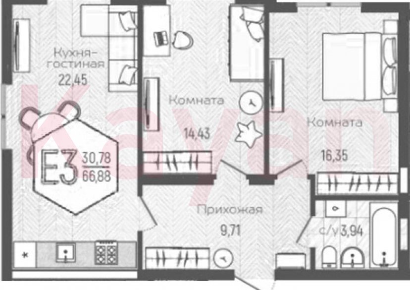 Продажа 2-комн. квартиры, 66.88 кв.м фото 0