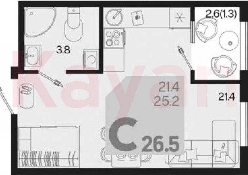 Продажа студии, 25.2 кв.м фото 0