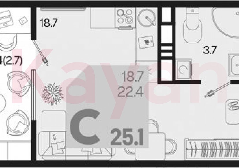 Продажа студии, 22.4 кв.м фото 0