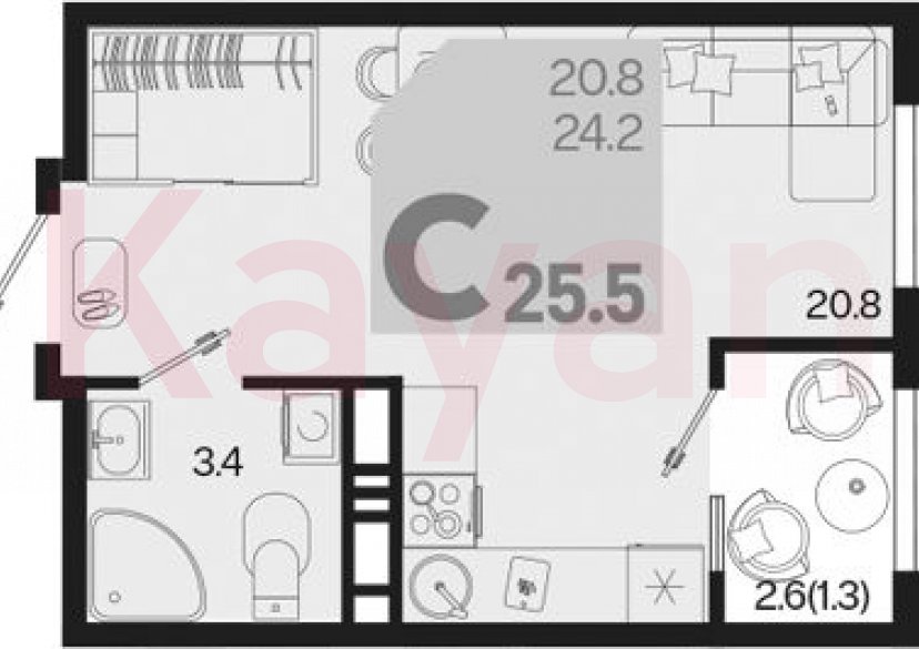 Продажа студии, 24.2 кв.м фото 0