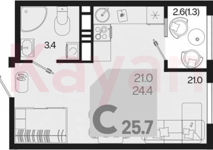 Продажа студии, 24.4 кв.м фото 0
