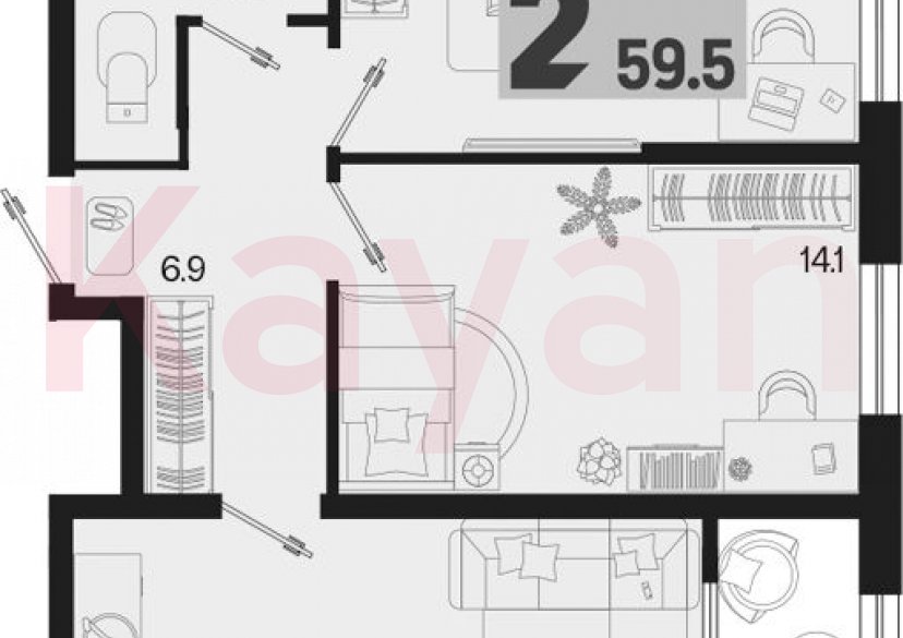 Продажа 2-комн. квартиры, 57.6 кв.м фото 0 Продажа 2-комн. квартиры, 57.6 кв.м фото 0