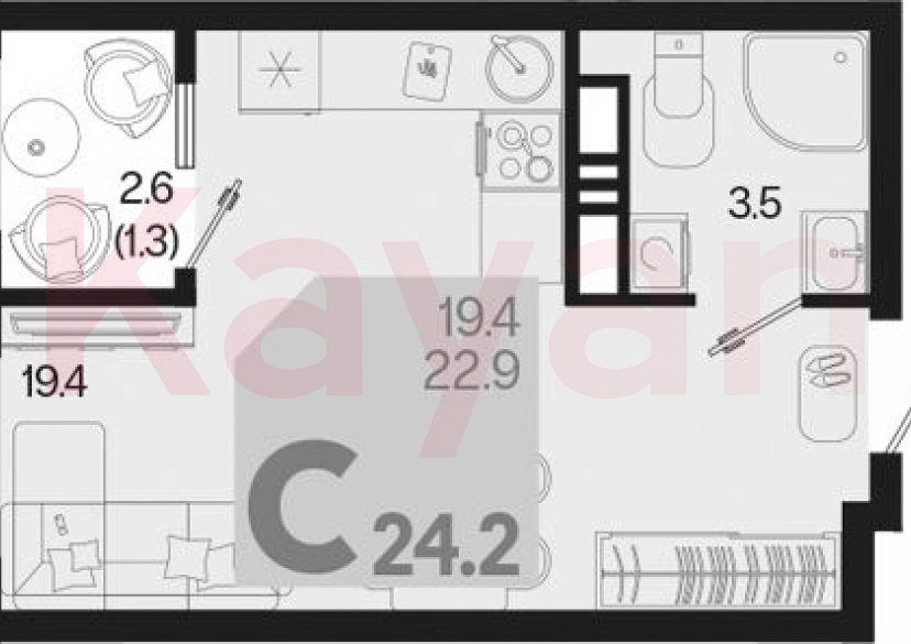 Продажа студии, 22.9 кв.м фото 0