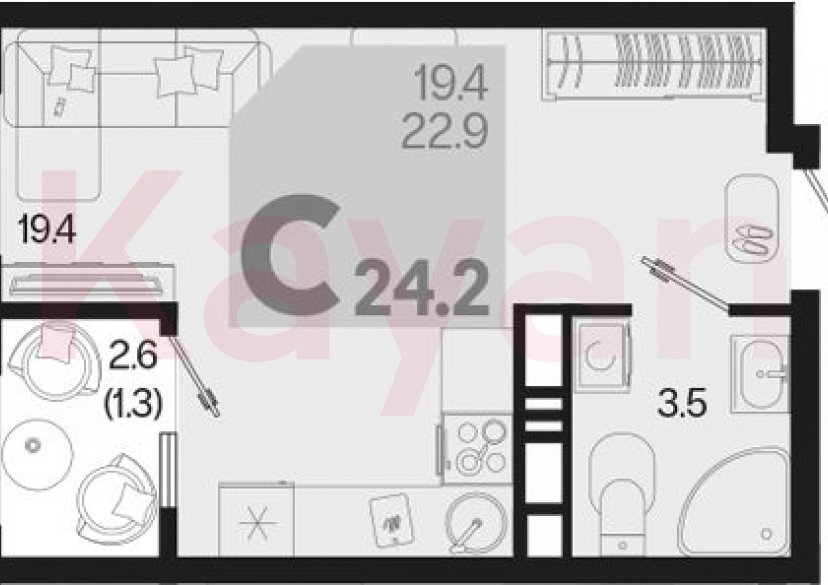 Продажа студии, 22.9 кв.м фото 0 Продажа студии, 22.9 кв.м фото 0