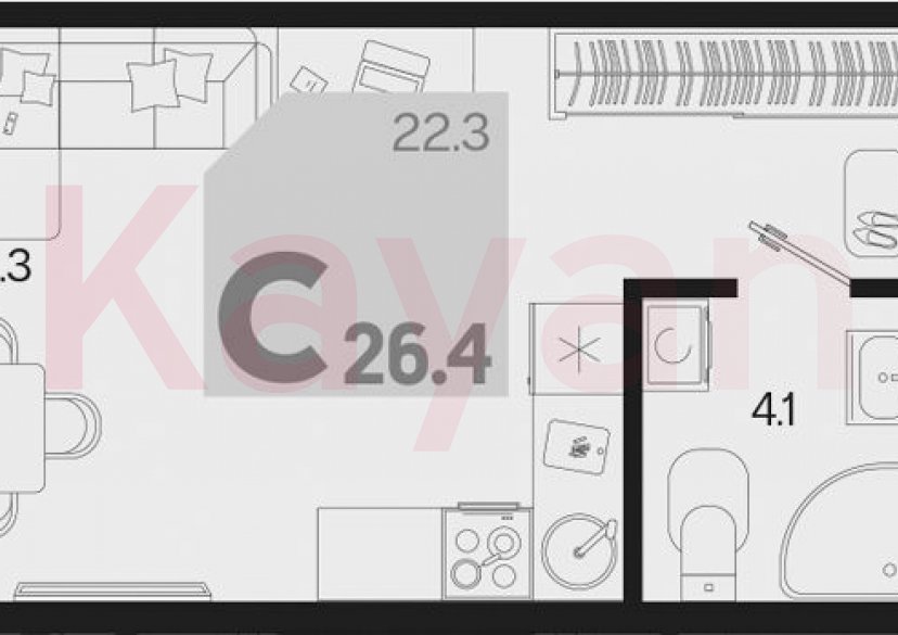 Продажа студии, 26.4 кв.м фото 0