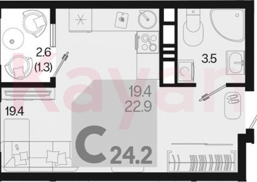 Продажа студии, 22.9 кв.м фото 0