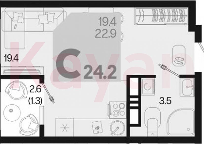 Продажа студии, 22.9 кв.м фото 0
