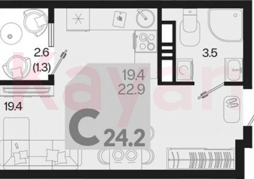 Продажа студии, 22.9 кв.м фото 0 Продажа студии, 22.9 кв.м фото 0