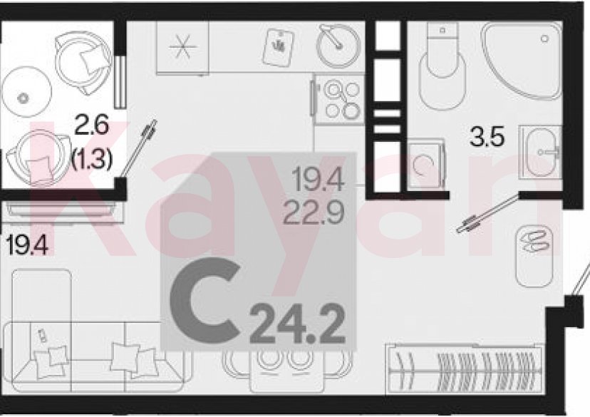 Продажа студии, 22.9 кв.м фото 0