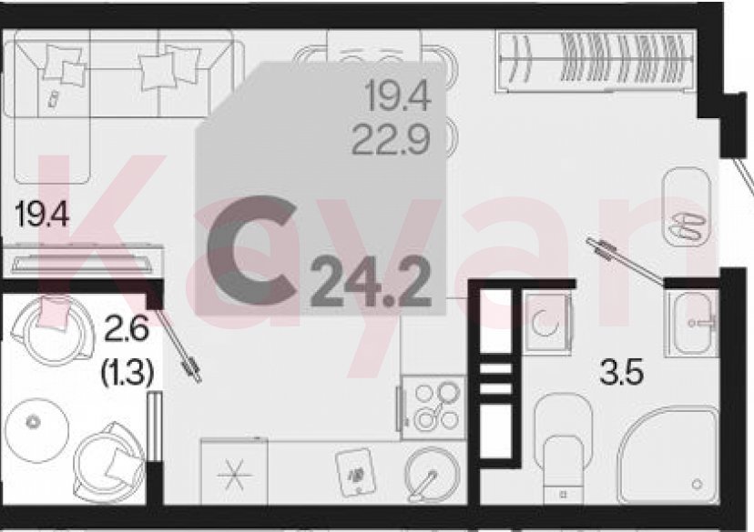Продажа студии, 22.9 кв.м фото 0 Продажа студии, 22.9 кв.м фото 0