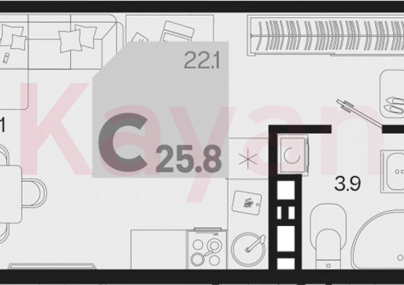 Продажа студии, 25.8 кв.м фото 0