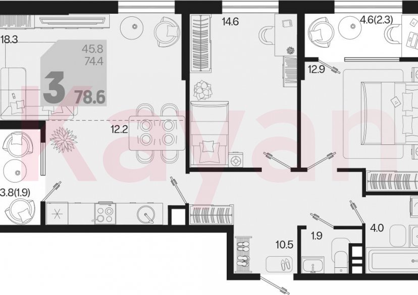 Продажа 3-комн. квартиры, 74.4 кв.м фото 0 Продажа 3-комн. квартиры, 74.4 кв.м фото 0