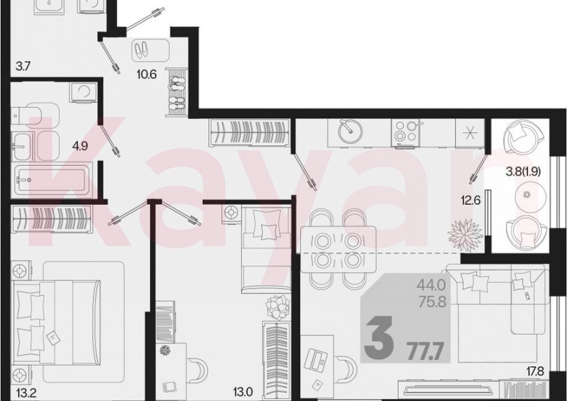 Продажа 3-комн. квартиры, 75.8 кв.м фото 0 Продажа 3-комн. квартиры, 75.8 кв.м фото 0