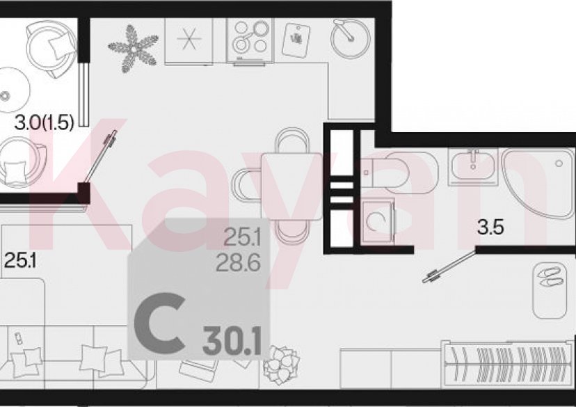 Продажа студии, 28.6 кв.м фото 0
