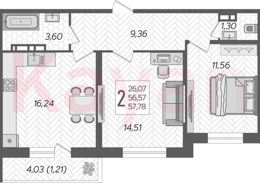 Продажа 3-комн. квартиры, 56.57 кв.м фото 0 Продажа 3-комн. квартиры, 56.57 кв.м фото 0