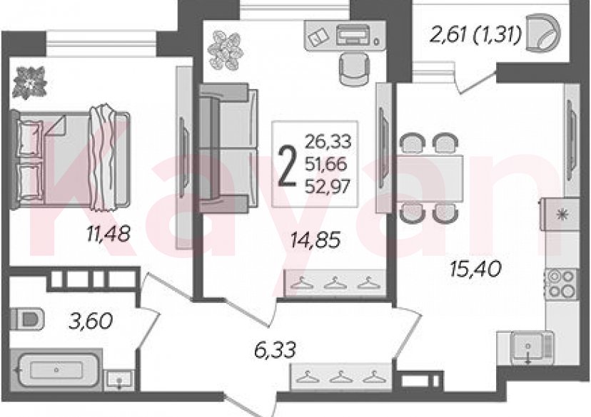 Продажа 3-комн. квартиры, 51.66 кв.м фото 0
