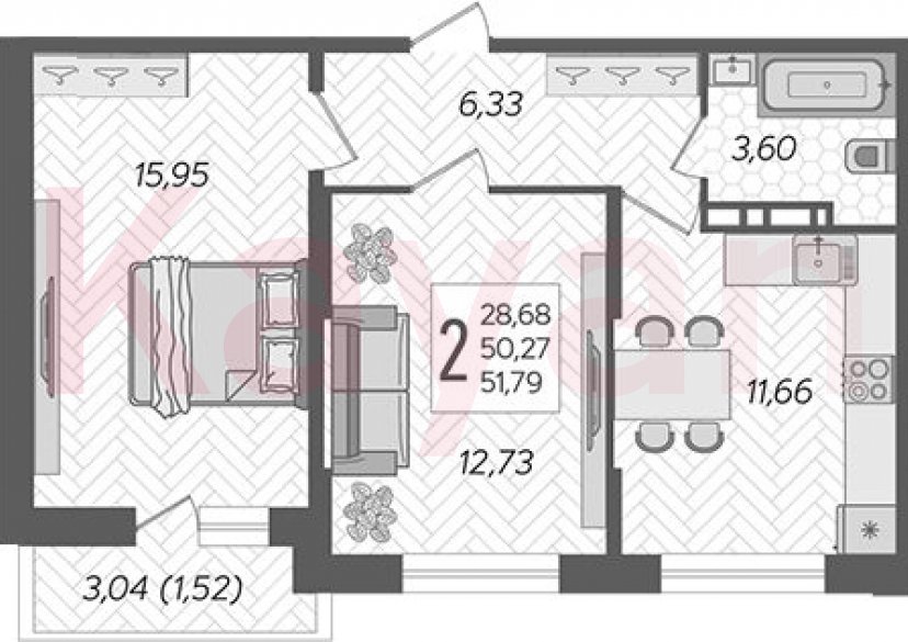 Продажа 2-комн. квартиры, 50.27 кв.м фото 0