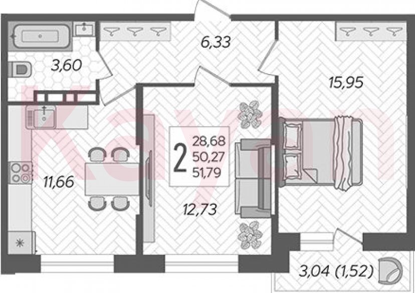 Продажа 2-комн. квартиры, 50.27 кв.м фото 0