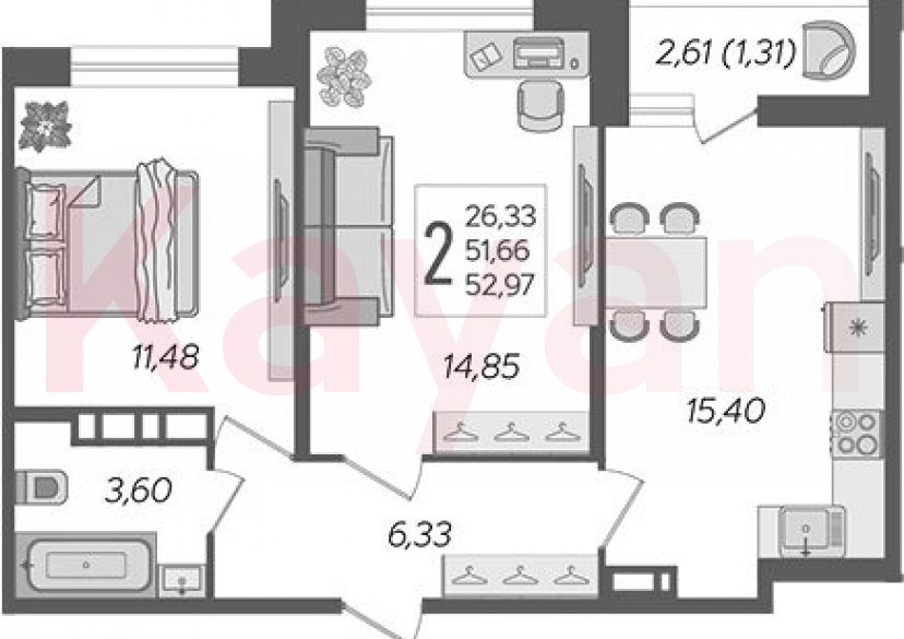Продажа 3-комн. квартиры, 51.66 кв.м фото 0