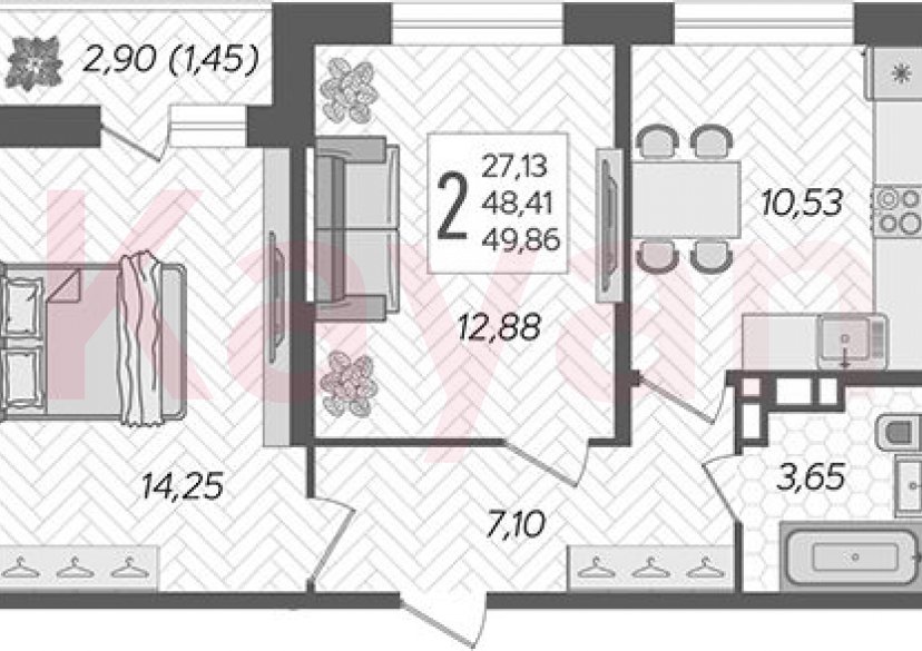 Продажа 2-комн. квартиры, 48.41 кв.м фото 0