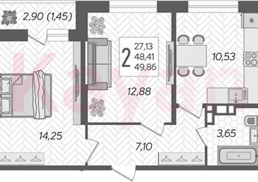 Продажа 2-комн. квартиры, 48.41 кв.м фото 0