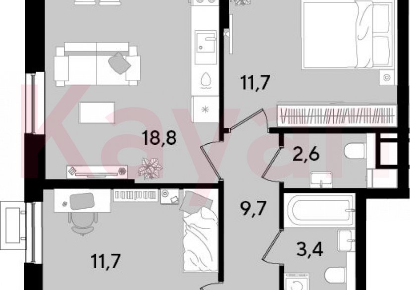 Продажа 3-комн. квартиры, 59.4 кв.м фото 0