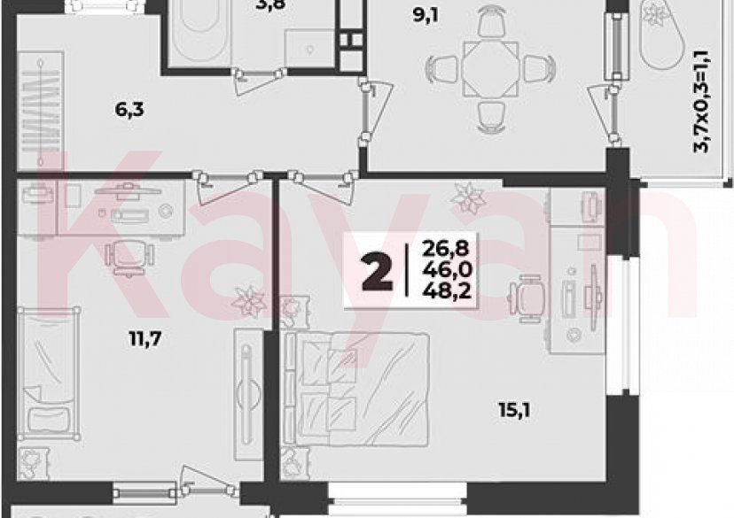 Продажа 2-комн. квартиры, 46 кв.м фото 0 Продажа 2-комн. квартиры, 46 кв.м фото 0