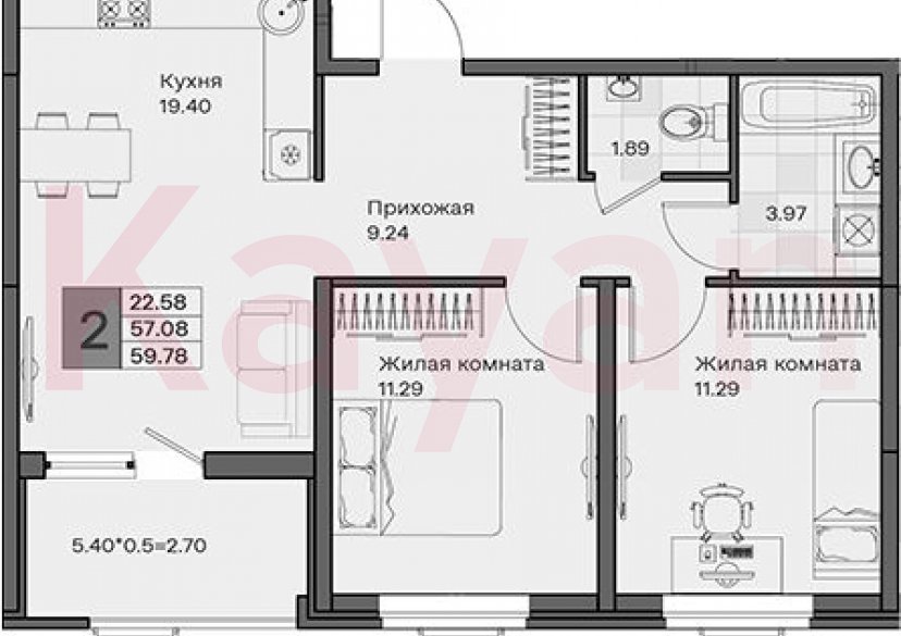 Продажа 2-комн. квартиры, 57.08 кв.м фото 0 Продажа 2-комн. квартиры, 57.08 кв.м фото 0