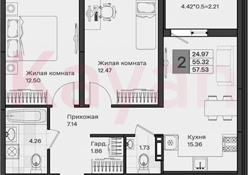 Продажа 2-комн. квартиры, 55.32 кв.м фото 0 Продажа 2-комн. квартиры, 55.32 кв.м фото 0