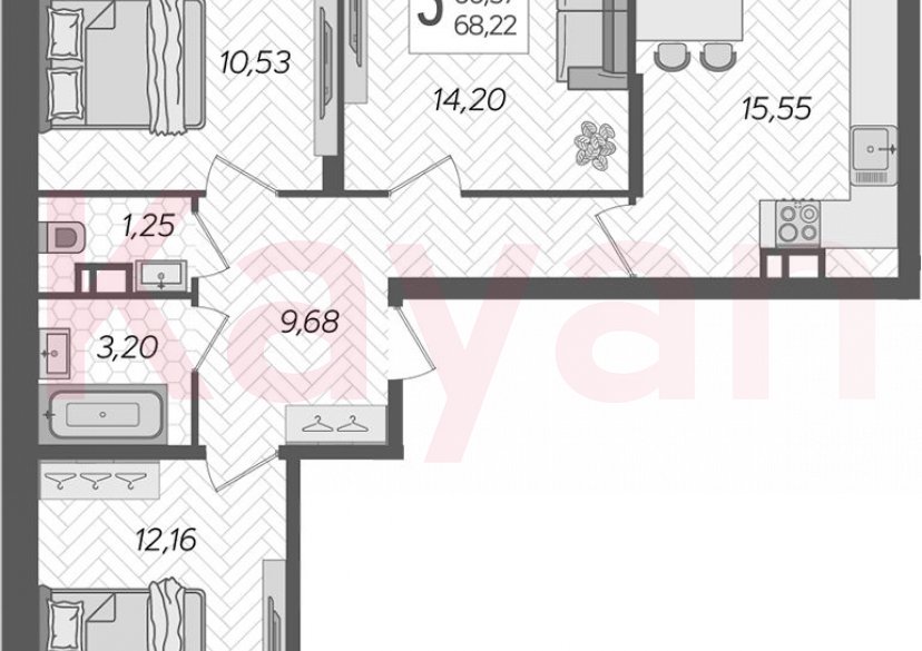 Продажа 3-комн. квартиры, 66.57 кв.м фото 0