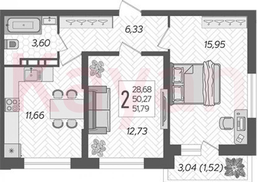 Продажа 2-комн. квартиры, 50.27 кв.м фото 0