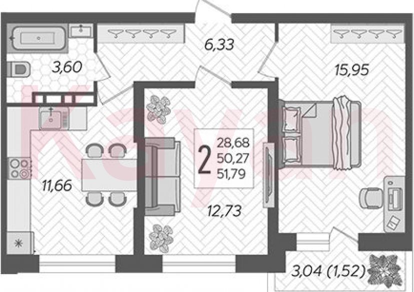 Продажа 2-комн. квартиры, 50.27 кв.м фото 0 Продажа 2-комн. квартиры, 50.27 кв.м фото 0