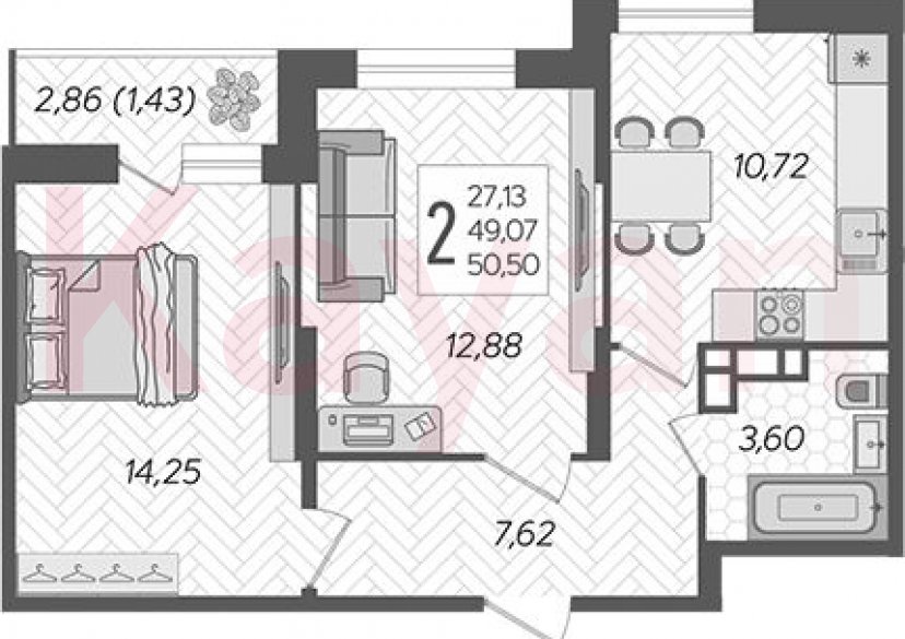 Продажа 2-комн. квартиры, 49.07 кв.м фото 0 Продажа 2-комн. квартиры, 49.07 кв.м фото 0