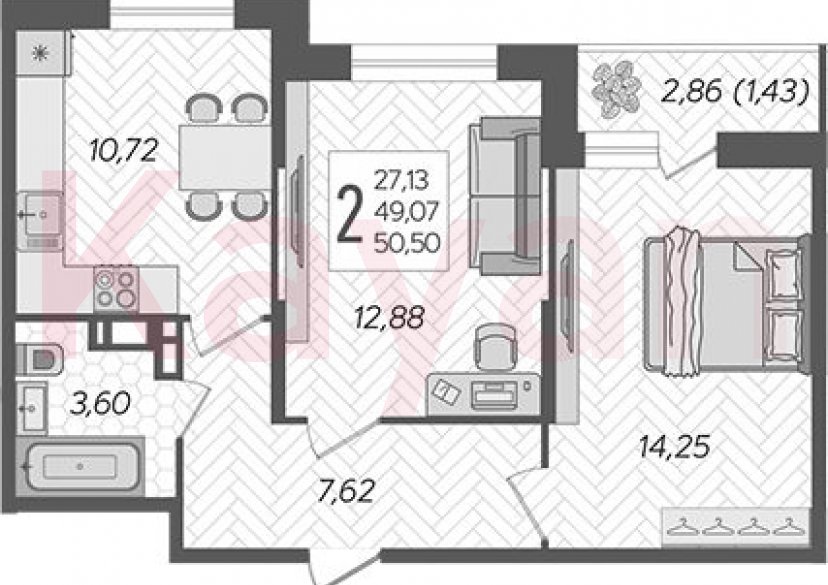Продажа 2-комн. квартиры, 49.07 кв.м фото 0 Продажа 2-комн. квартиры, 49.07 кв.м фото 0