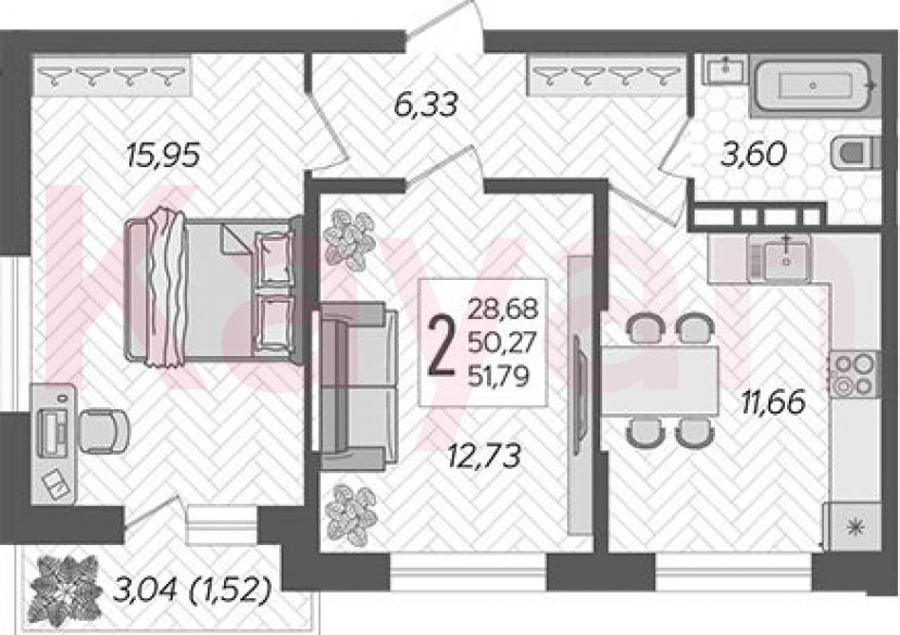 Продажа 2-комн. квартиры, 50.27 кв.м фото 0