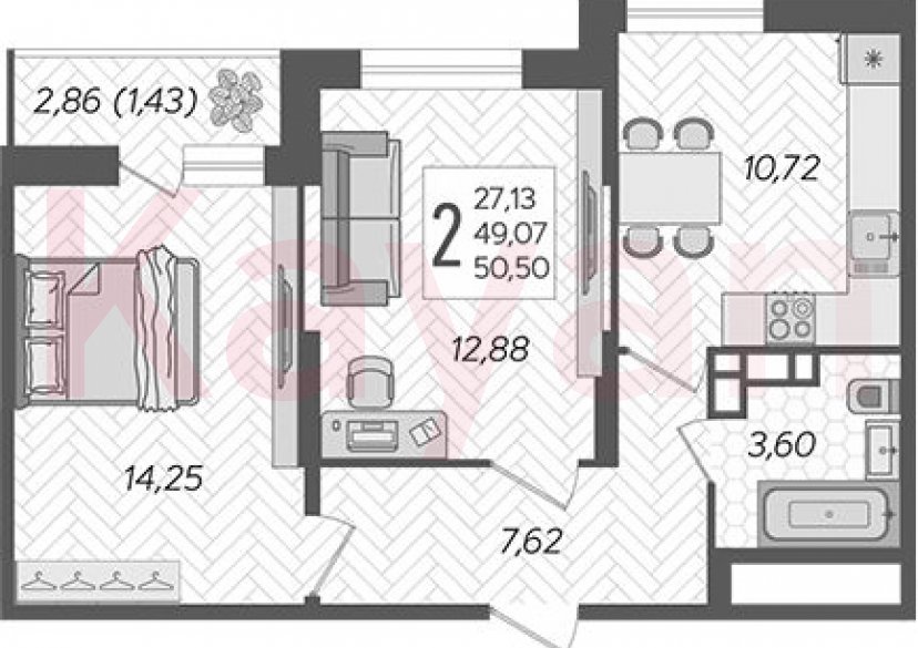 Продажа 2-комн. квартиры, 49.07 кв.м фото 0