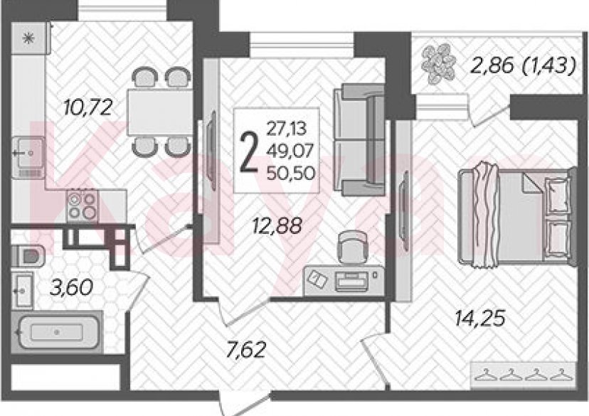 Продажа 2-комн. квартиры, 49.07 кв.м фото 0 Продажа 2-комн. квартиры, 49.07 кв.м фото 0