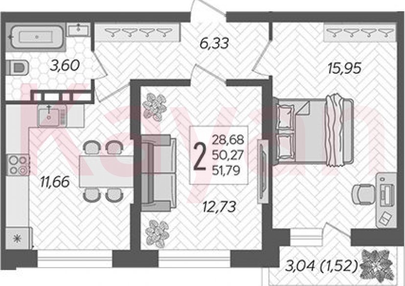 Продажа 2-комн. квартиры, 50.27 кв.м фото 0