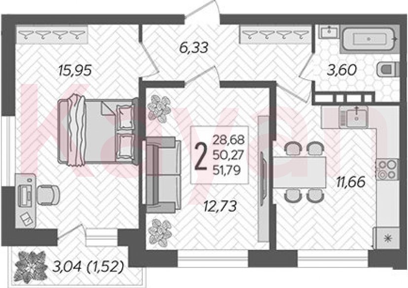 Продажа 2-комн. квартиры, 50.27 кв.м фото 0