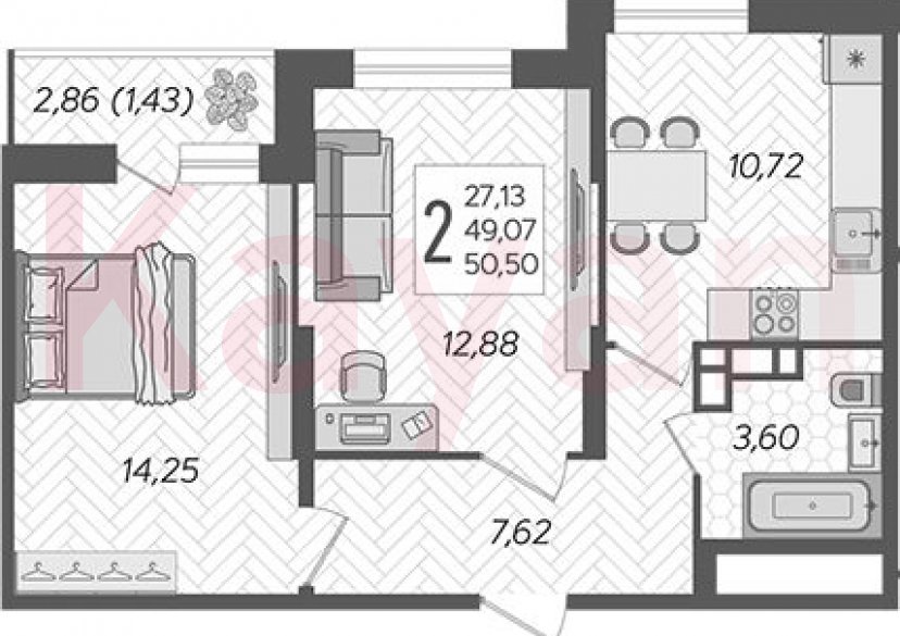 Продажа 2-комн. квартиры, 49.07 кв.м фото 0