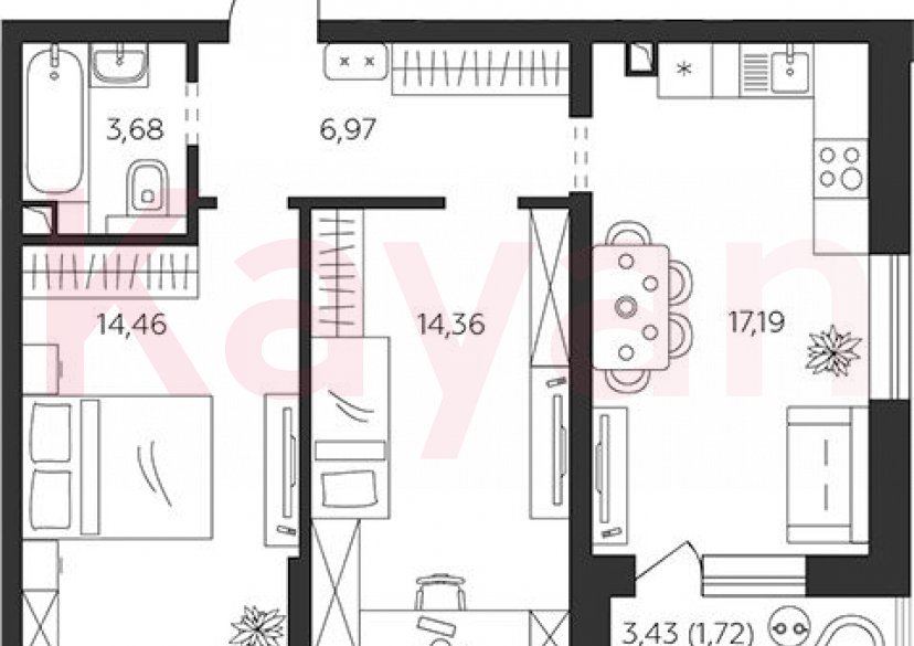 Продажа 2-комн. квартиры, 56.66 кв.м фото 0