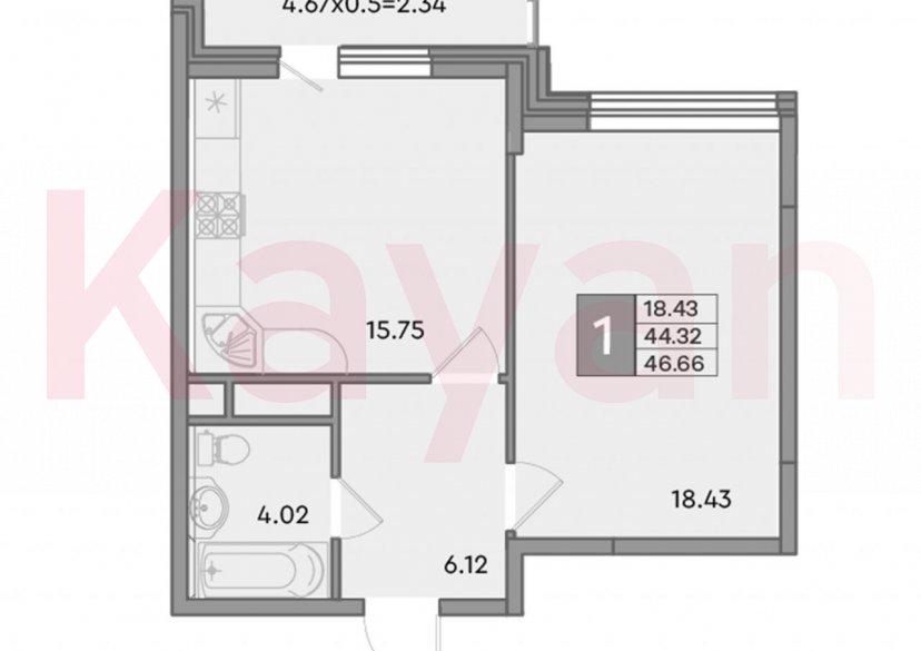 Продажа 1-комн. квартиры, 44.32 кв.м фото 0 Продажа 1-комн. квартиры, 44.32 кв.м фото 0