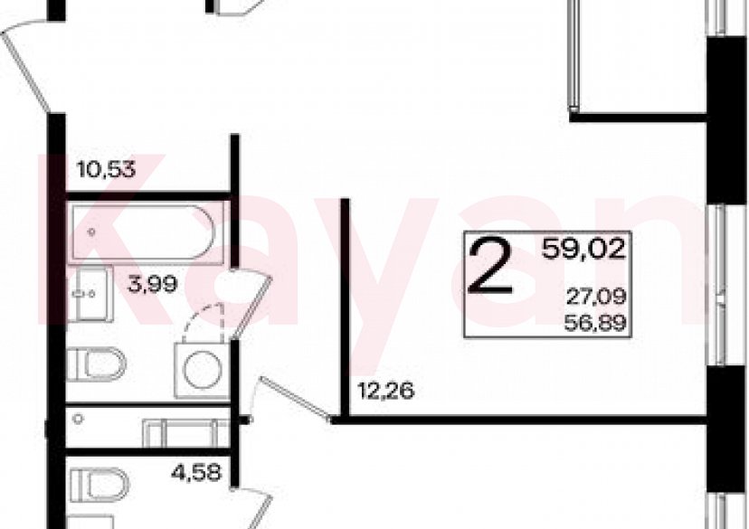 Продажа 2-комн. квартиры, 56.89 кв.м фото 0