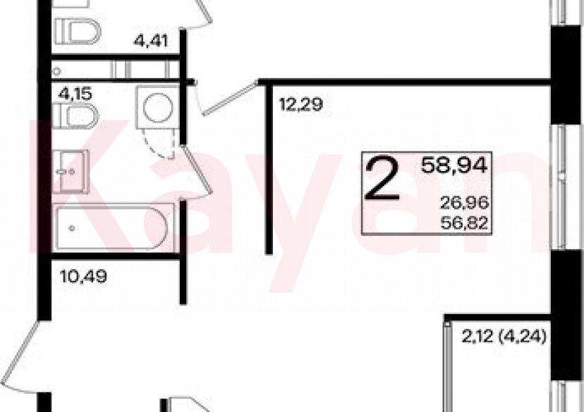 Продажа 2-комн. квартиры, 56.82 кв.м фото 0
