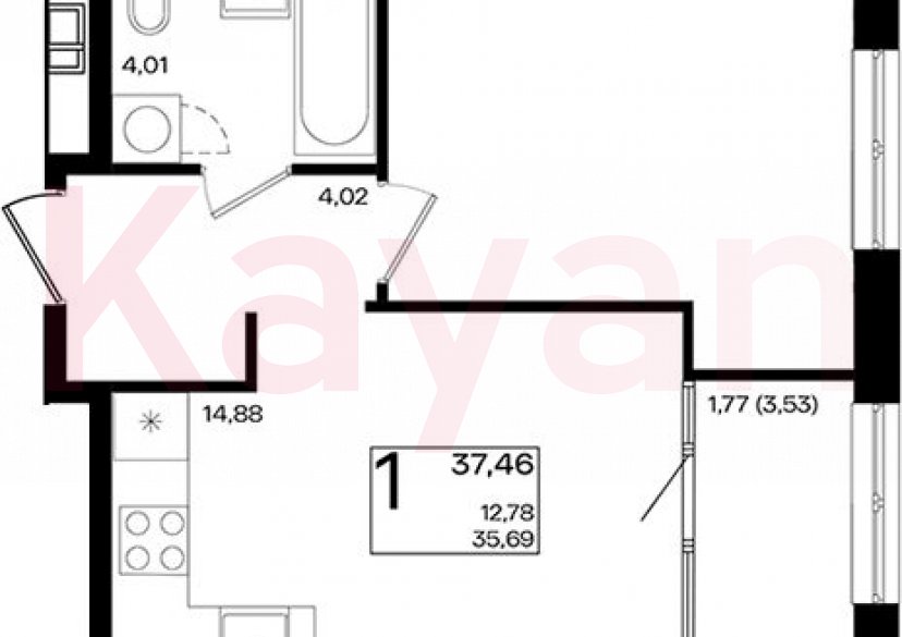Продажа 2-комн. квартиры, 35.69 кв.м фото 0