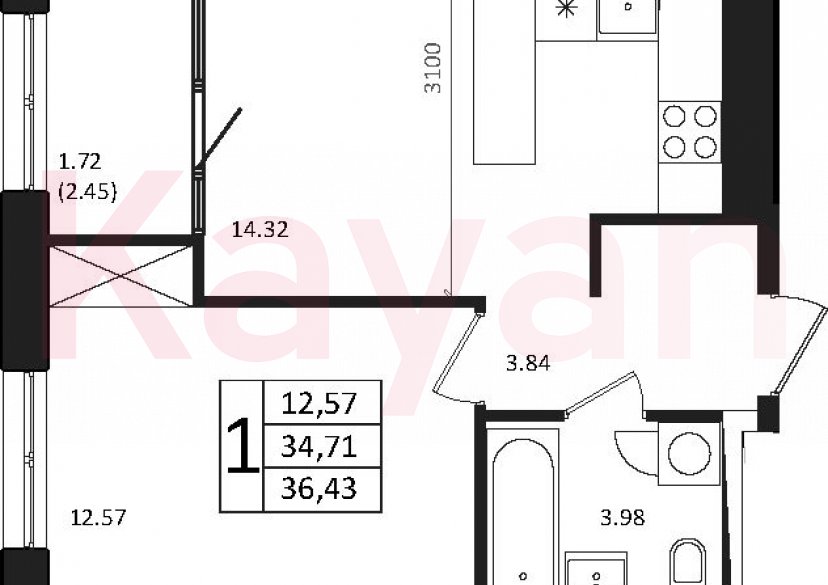 Продажа 2-комн. квартиры, 35.21 кв.м фото 0