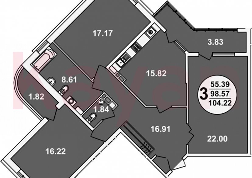 Продажа 3-комн. квартиры, 98.57 кв.м фото 0