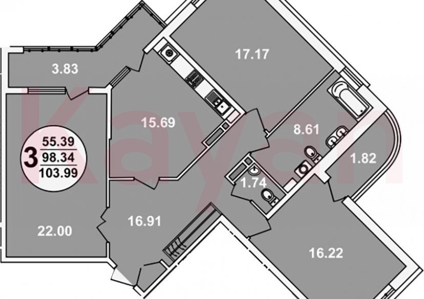 Продажа 3-комн. квартиры, 98.34 кв.м фото 0